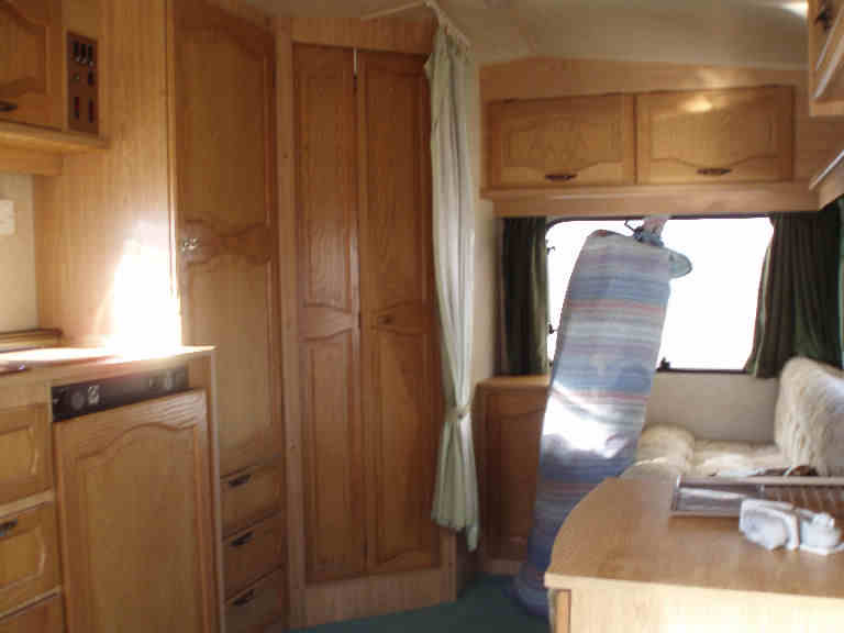 Inside rear view of caravan
